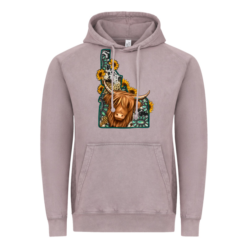 Idaho Map Long Haired Cow Vintage Hoodie by Jasminsmagicworld | Teevron