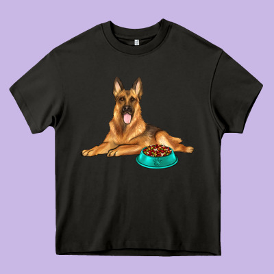 German Shepherd With Food Bowl Heavy Core Tee Designed By Texasbilliewilder