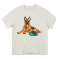 Cream german shepherd with food bowl Heavy Core Tee - texasbilliewilder