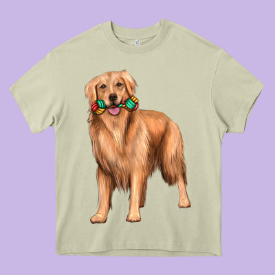 Golden Retriever With Toys Heavy Core Tee Designed By Texasbilliewilder