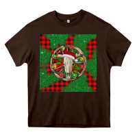 Chocolate Brown Christmas bull skull Heavy Core Tee - BarkalooDesign