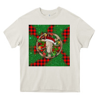 Cream Christmas bull skull Heavy Core Tee - BarkalooDesign