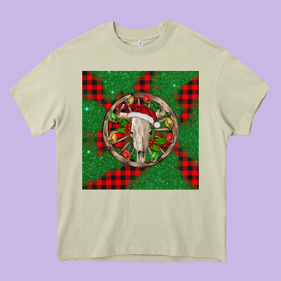 Christmas Bull Skull Heavy Core Tee Designed By Barkaloodesign