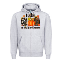 Heather Grey with god all things are possible Zipper Hoodie - MaliasSmallBusiness