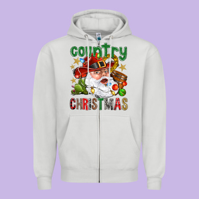 Country Christmas Zipper Hoodie Designed By Nancycooperartshop