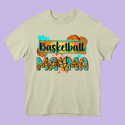 Basketball Mama With Leopard Heavy Core Tee Designed By Zillion Design Studio