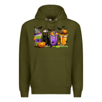 Army Green Halloween Cat Coffee Cups Premium Hoodie - texasbilliewilder