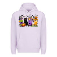 Lilac Halloween Cat Coffee Cups Premium Hoodie - texasbilliewilder