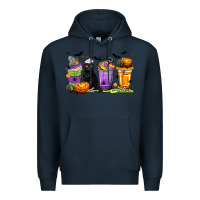 Navy Halloween Cat Coffee Cups Premium Hoodie - texasbilliewilder