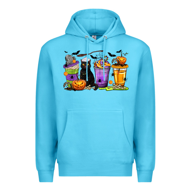 Halloween Cat Coffee Cups Premium Hoodie by texasbilliewilder | Teevron