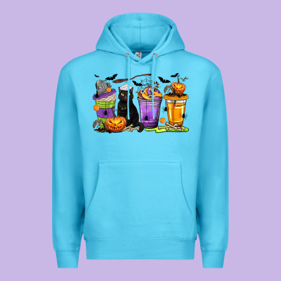 Halloween Cat Coffee Cups Premium Hoodie Designed By Texasbilliewilder