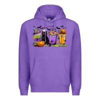 Purple Halloween Cat Coffee Cups Premium Hoodie - texasbilliewilder