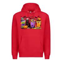 Red Halloween Cat Coffee Cups Premium Hoodie - texasbilliewilder