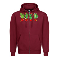 Burgundy Christmas Cactuses Zipper Hoodie - MaliasSmallBusiness