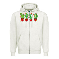 Oatmeal Heather Christmas Cactuses Zipper Hoodie - MaliasSmallBusiness