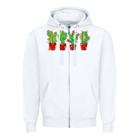 White Christmas Cactuses Zipper Hoodie - MaliasSmallBusiness