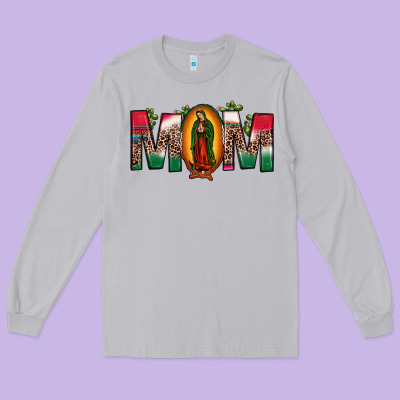 Mexican Flag Our Lady Of Guadalupe Mom Leopard Long Sleeve Tee Designed By Jahusdesignshop