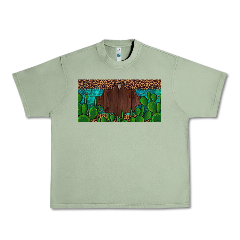 Western Cactus Leopard And Turquoise Custom Nametext License Plate Urban Heavy Tee by Artiststas | Teevron
