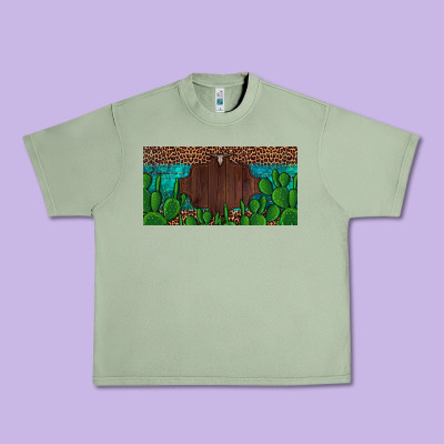 Western Cactus Leopard And Turquoise Custom Nametext License Plate Urban Heavy Tee Designed By Artiststas