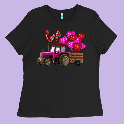 Valentine's Day Pink Tractor With Pin Heart Balloons Ladies Tee Designed By Ranaportraitstore