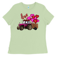 Matcha valentine's day pink tractor with pin heart balloons Ladies Tee - RanaPortraitStore