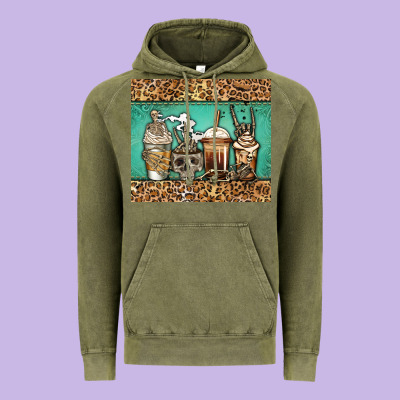 Skeleton Coffee Cups Vintage Hoodie Designed By Jasminsmagicworld