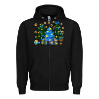 Black Hannukah Christmas trees Zipper Hoodie - NancyCooperArtShop