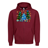 Burgundy Hannukah Christmas trees Zipper Hoodie - NancyCooperArtShop