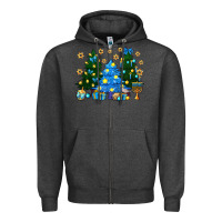 Charcoal Heather Hannukah Christmas trees Zipper Hoodie - NancyCooperArtShop
