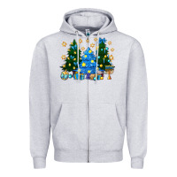 Heather Grey Hannukah Christmas trees Zipper Hoodie - NancyCooperArtShop