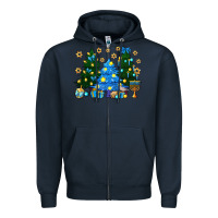 Navy Hannukah Christmas trees Zipper Hoodie - NancyCooperArtShop