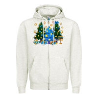 Oatmeal Heather Hannukah Christmas trees Zipper Hoodie - NancyCooperArtShop