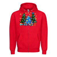 Red Hannukah Christmas trees Zipper Hoodie - NancyCooperArtShop