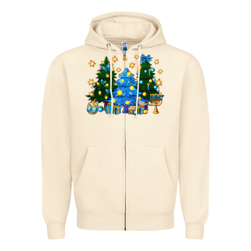 Hannukah Christmas Trees Zipper Hoodie by NancyCooperArtShop | Teevron