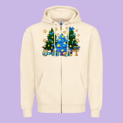 Hannukah Christmas Trees Zipper Hoodie Designed By Nancycooperartshop
