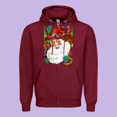 Cowboy Santa Zipper Hoodie Designed By Nancycooperartshop