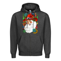 Charcoal Heather Cowboy Santa Zipper Hoodie - NancyCooperArtShop