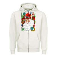Oatmeal Heather Cowboy Santa Zipper Hoodie - NancyCooperArtShop