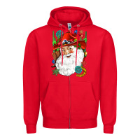 Red Cowboy Santa Zipper Hoodie - NancyCooperArtShop