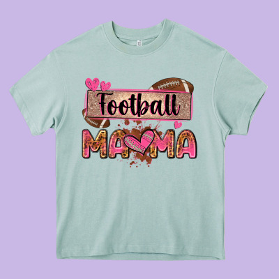 Football Mama With Leopard Heavy Core Tee Designed By Zillion Design Studio
