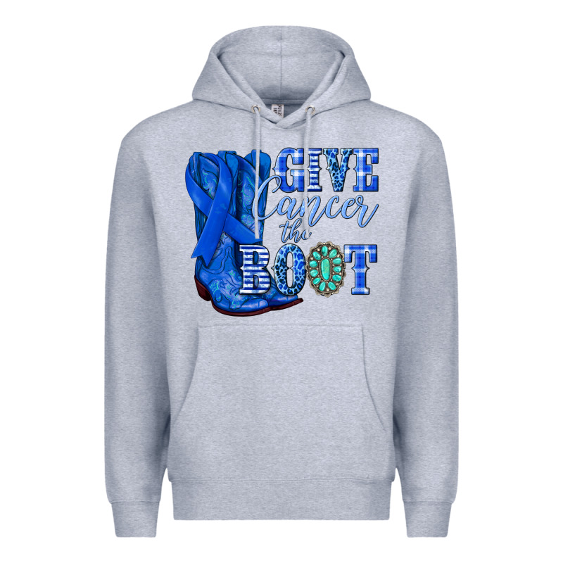 Give Cancer The Boot Colon Cancer Blue Ribbon Nca Premium Hoodie by NancyCooperArtShop | Teevron