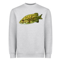 Heather Grey Smallmouth Bass Fish Illustrations Heavyweight Sweatshirt - LillyAllenDesigns