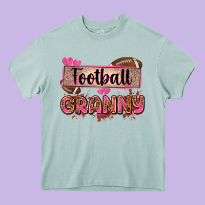 Football Granny With Leopard Heavy Core Tee Designed By Zillion Design Studio