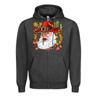 Charcoal Heather Cowboy Santa Zipper Hoodie - NancyCooperArtShop