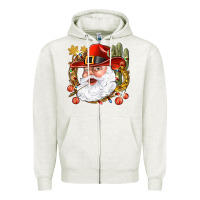 Oatmeal Heather Cowboy Santa Zipper Hoodie - NancyCooperArtShop
