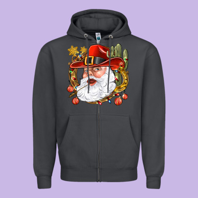 Cowboy Santa Zipper Hoodie Designed By Nancycooperartshop