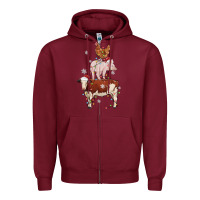 Burgundy Merry Christmas Farm Animals Zipper Hoodie - MaliasSmallBusiness
