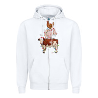 White Merry Christmas Farm Animals Zipper Hoodie - MaliasSmallBusiness