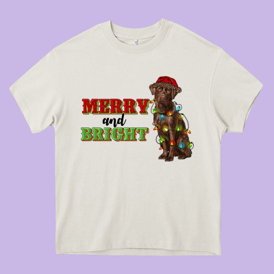Merry And Bright Labrador Heavy Core Tee Designed By Ranaportraitstore