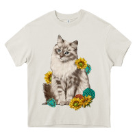 Cream siberian cat sunflower and gemstone Heavy Core Tee - texasbilliewilder